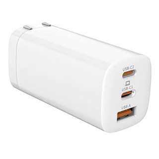 MCK 科技 65W 氮化鎵電源供應器, PD+QC快充, 3孔同時充電, USB+Type-C*2, 白色, 1個