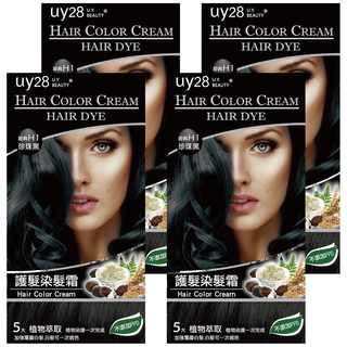 uy28 優雅美體 護髮染髮霜 植粹添加 不含PPD, 黑檀 經典珍珠黑, 4盒