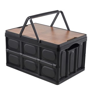 葉子小舖 手提露營摺疊箱 木蓋, 黑色, 小, 1個