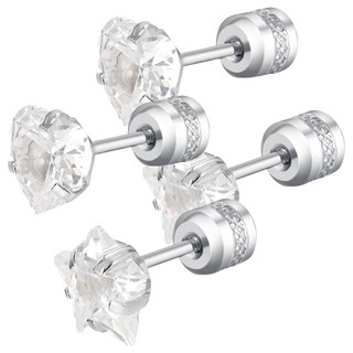 Brilliant Beauty 耀眼美人 閃耀大心星雙鋯石鑽醫療鋼/不銹鋼耳環 2組, 銀色