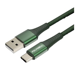 POLYWELL 寶利威爾 USB To Type-C 編織充電線 適用安卓手機 行動電源 PW15-W45-A348, 1m, 綠色, 1條