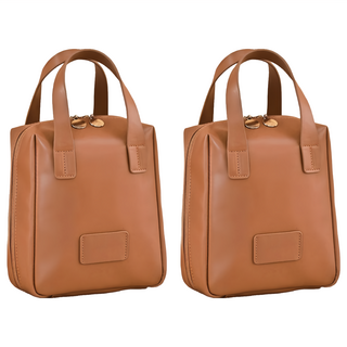 貝殼手提化妝包, PU皮革, 防水面料, 超大容量, 內袋設計, 16 x 6 x 21cm, 咖啡棕色