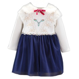 Kori Deer 可莉鹿 冰雪女王安娜保暖毛領長袖洋裝 女童公主萬聖節禮服, 1入, 藍色, 120