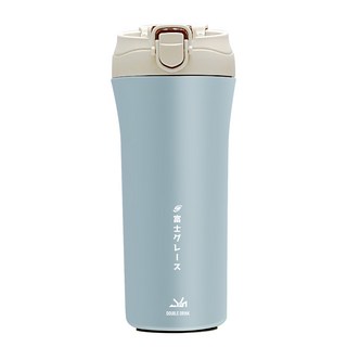 FUJI-GRACE 富士雅麗 陶瓷噴層吸管直飲雙飲杯, 一鍵彈蓋設計, 防滑墊片設計, 保溫保冷功能, 石灰藍, 600ml, 1個