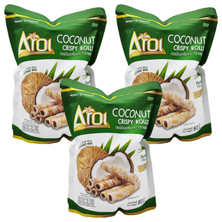 AROI香蘭風味椰子捲 泰國必買零食 香濃椰奶酥脆口感 獨立包裝方便攜帶, 80g, 3包