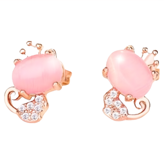 兩兩藝文 SOLARFRI 純銀針耳環 S925鍍14K玫瑰金頂級CZ鑽 節粉貓眼石抗敏 S109PR