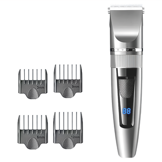 高階無線USB充電多段微調式陶瓷刀頭液晶電量電動理髮器, 附3mm/6mm/9mm/12mm分套, M519