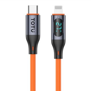 TOTU 拓途 CB-7系列 數顯PD/Lightning/Type-C/iPhone充電線傳輸線快充線 液態矽膠 鋁合金外殼 1M, 橘色, 1條
