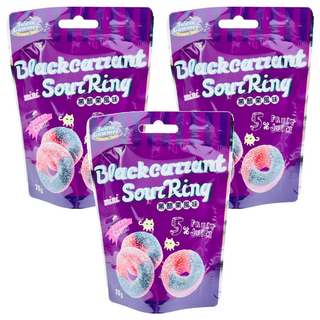 Juicee Gummee QQ軟糖 黑醋栗圈造型 酸甜黑醋栗風味 5%果汁, 70g, 3包