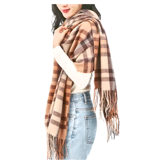 KissDiamond 韓系INS波浪格紋圍巾, 180 x 68cm, 駝色, 1條