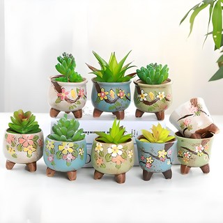 Market Plan 花卉多肉植物迷你花盆9件組, 1套, 綠色 + 藍色 + 象牙白