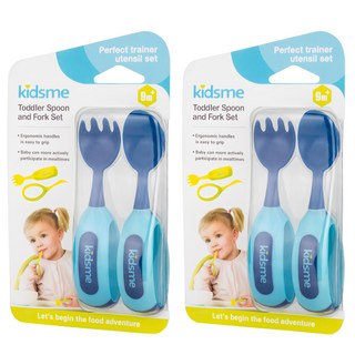 kidsme 寶寶湯匙/叉子組 最適合孩子手部的設計, 藍色, 湯匙 + 叉子, 2組