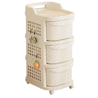 洞洞板抽屜推車, BF097, PP(聚丙烯), 3層, 奶油白