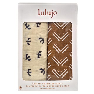 lulujo 經典多功能包巾2入組 棉質鳥類和泥布圖案