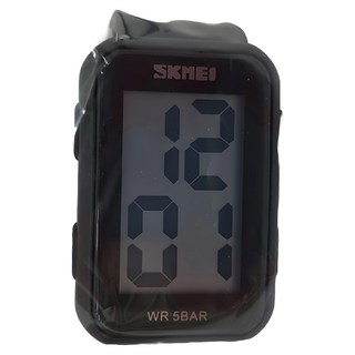 SKMEI 時刻美 LED夜光方形運動電子錶, 50米防水, EL暗色夜光, 黑色白機