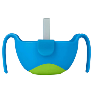 b.box 專利吸管三用碗 6個月以上寶寶適用 附儲物蓋, 海洋藍, 1組