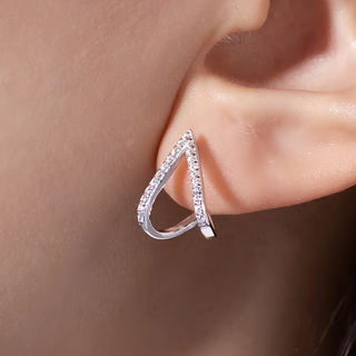 MARIGOLD 美爾朵 幸福到達 925純銀倒V鏤空耳環 1.5cm, 銀色