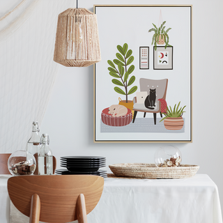 療癒之家 II 室內植物貓咪牆面裝飾畫, 金色