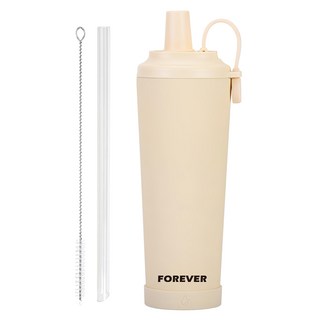 FOREVER 韓系手提式不鏽鋼陶瓷塗層吸管杯 附吸管蓋, 奶油色, 830ml, 1個