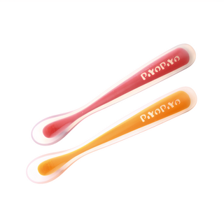 PiYOPiYO 黃色小鴨 果凍湯匙套裝, 前端軟矽膠, 不含雙酚A, 耐熱-20°C~120°C, 紅色+黃色, 1組