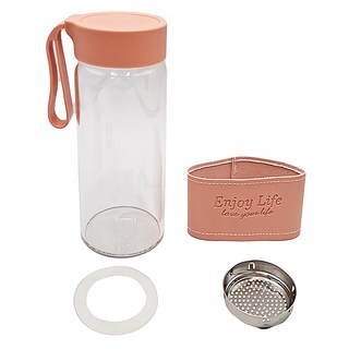 BOACUP 玻璃皮套耐熱水杯 附茶隔, 粉色, 480ml, 1個