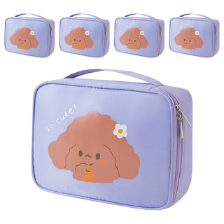 可愛卡通收納化妝包 葡萄紫 24.5x18x7cm 斜紋布, 5個