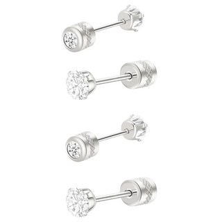 Brilliant Beauty 耀眼美人 閃耀銀色80分雙鋯石鑽長杆鈦閃耀不銹鋼耳環