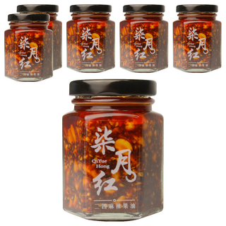 柒月紅 二四麻辣果油 多種獨特香料 精選台南九號花生 四川頂級大紅袍花椒, 100g, 6罐