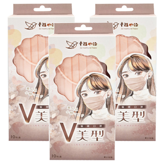 明基健康生活 幸福物語 V美型醫療口罩 198 x 79mm, 乾燥粉, 10片, 3盒