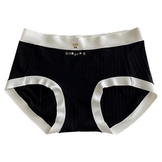 女用 涼感無縫抗菌無痕內褲 小熊圖案(顏色隨機), 親膚透氣, 吸濕排汗, F, 黑色