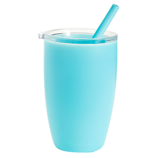 munchkin 滿趣健 可撥式吸管附蓋水杯 無毒食品級矽膠 環保可重複使用, 藍色, 296ml, 1組