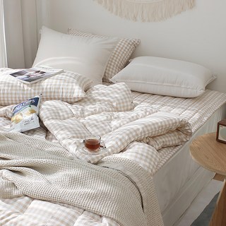 CHOUETTROOM 格紋鬆緊帶睡墊, 玫瑰米色