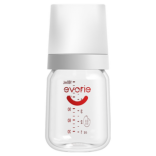 evorie 愛得利 玻璃寬口徑奶瓶 160ml 0-3個月 防脹氣, 透明色 + 白色, 1個