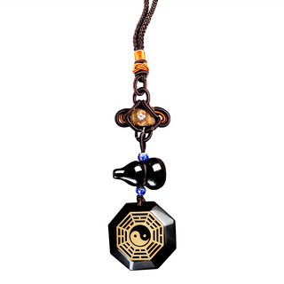 財神小舖 黑曜石八卦葫蘆吊飾 - 提升居家安全，改變命運走向，全方位保護，總長約19cm, 先天後天卦, 1個