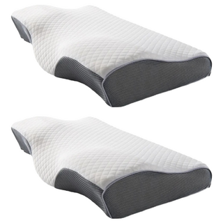 HONDONI 人體工學4D蝶型止鼾護頸低眠枕頭, 慢回彈記憶枕, 柔軟舒適, 立體支撐, 沉靜灰, 2個, 50cm*30cm