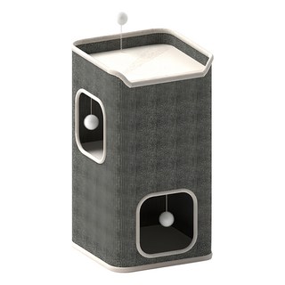 AOYI 奧藝 樹洞貓屋雙層 35 x 35 x 59cm 貓咪玩樂休憩空間, 灰色, 1個