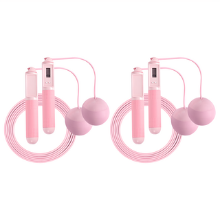 LEADER X 高階智能計數有氧兩用跳繩 2組 附收納袋, 手柄 19 x 3cm + 無線球 直徑6.5cm + 有線繩 280 x 0.2cm, 粉紅色