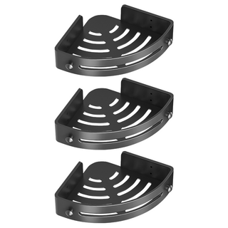 JAR嚴選 免打孔浴室三角瀝水置物架, 黑色, 3個, 浴室收納好幫手