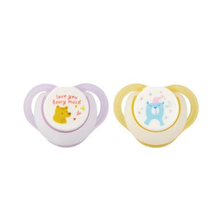 Combi 康貝 睡眠夜用安撫奶嘴組 S #18323 2入, 0歲以上, 愛心熊 紫 +夜夢熊 黃, 1組