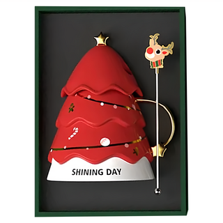 可營選物 聖誕樹馬克杯, 耐高溫陶瓷, 深藍/紅色/綠色, 12x8cm, 1個