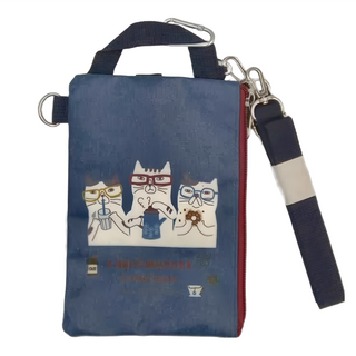 kUSUgURU JAPAN 日本眼鏡貓 手機包 可觸控手機 斜背包 NEKOMARUKE貓丸系列 手拿包證件袋 背帶可調, 藍色, 1個