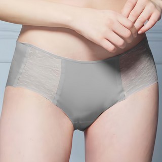 SOFT LIGHT 輕裸芭蕾 蕾絲花邊貼合內褲, 輕柔透氣, 柔軟舒適, 純棉無縫, 親膚不刺激, 性感加分幾何蕾絲設計, M, 淺灰