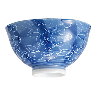 西海陶器 水墨牡丹 飯碗 日式陶瓷餐具 藍色花紋, 1個