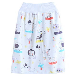 OhBabyLying 寶寶高腰防水隔尿裙，外層100%純棉，中層防水透氣TPU，內裡竹炭纖維，裙長35cm，腰圍15cm，0-4歲適用, M, 動物派對, 1個