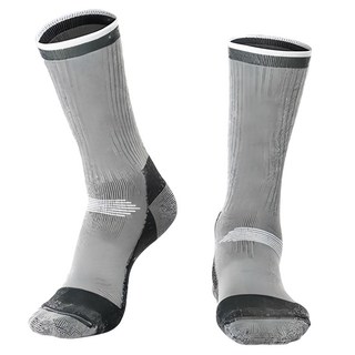 PORA BELLA 高筒撞色羊毛保暖襪，加厚毛圈，高彈力，減震緩衝, L(39~43cm), 淺灰白