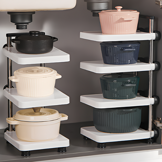 上手家居 自由間距鍋具收納架 水槽下不鏽鋼分層置物架 33x22x30cm, 白色, 1個, 2層