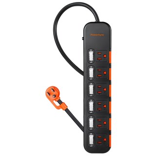 PowerSync 群加 6開6插滑蓋防塵防雷擊延長用電源線組 三孔 TS6DC627, 2.7m, 黑色, 1組
