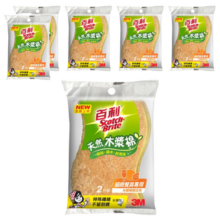 3M Scotch-Brite 百利 細緻餐具專用 天然木漿棉菜瓜布, 2片, 6包