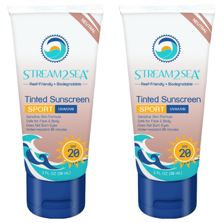 STREAM2SEA 友善海洋運動潤色防曬乳 SPF20，防水，適合敏感肌膚, 90ml, 2條