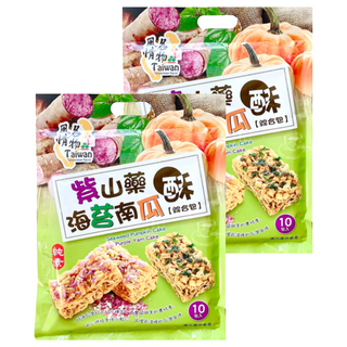 風情名物 海苔南瓜酥+紫山藥酥 綜合包, 堅果黑糖沙琪瑪，米穀酥, 18g, 10入, 2袋